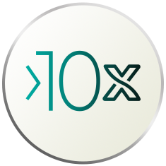 Icono circular con un 10X dentro